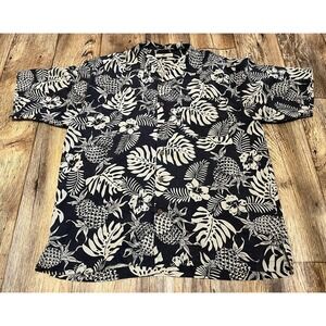 Tommy Bahama Large Floral Shirt Short Sleeved 100% Silk Black/Gray Ivory